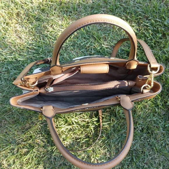 Michael Kors Floral Print Canvas & Leather Tote Satchel w/Brown MK Pattern Haile - Picture 8 of 12